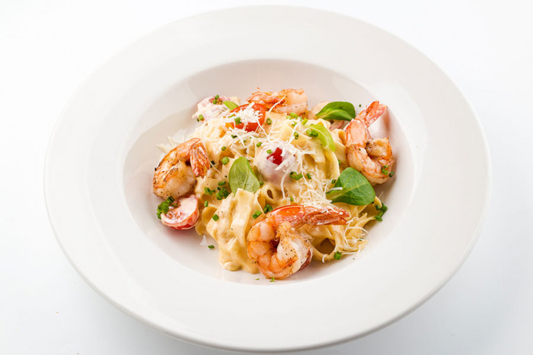 Tagliatelle with «Kimchi» cream sauce with shrimps